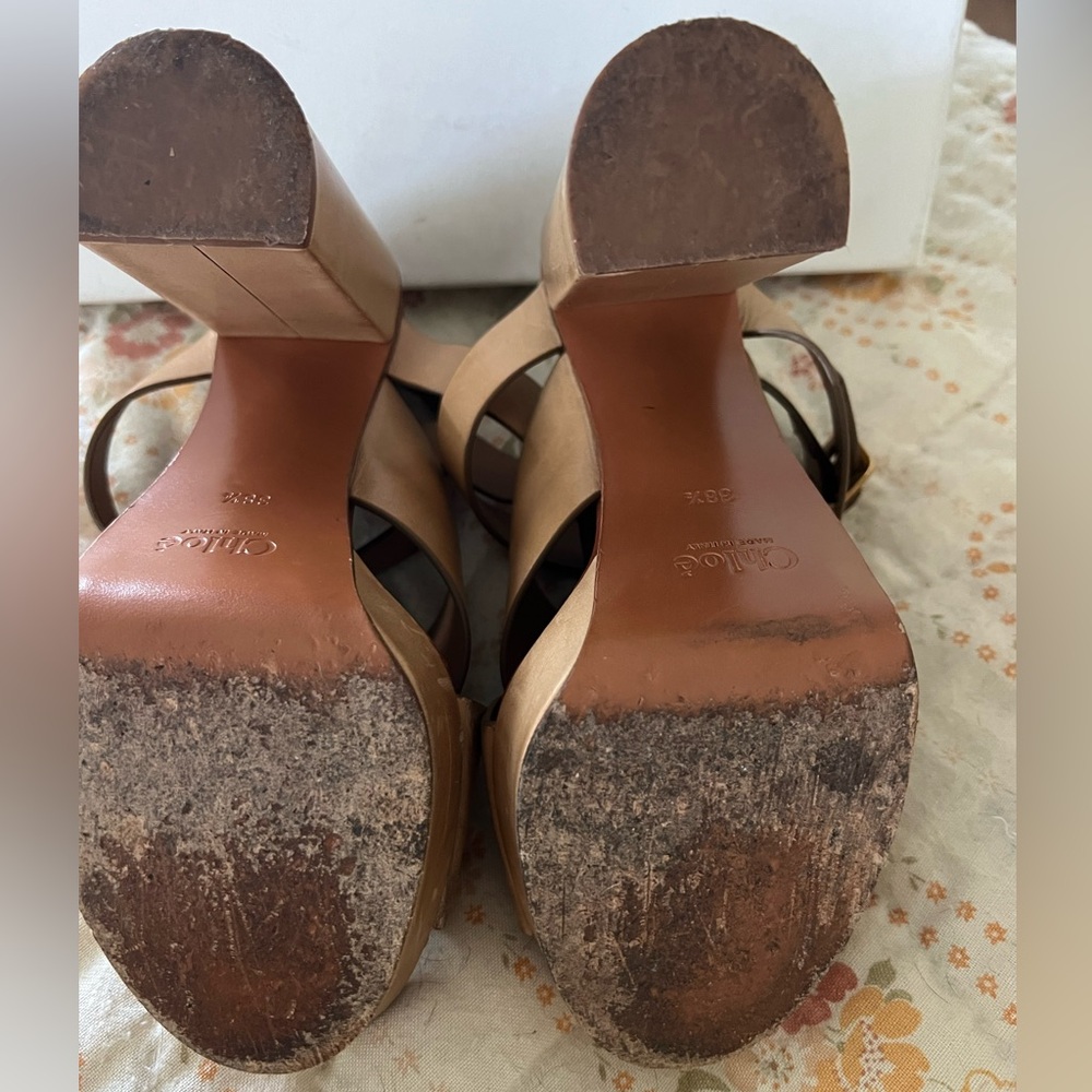 Chloe Strappy Leather Platform Sandals - Tan Size 38.5 - Picture 14 of 15
